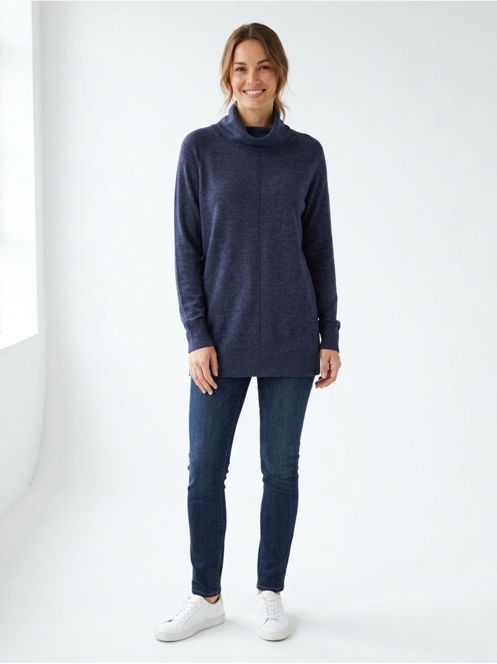 Cynthia Rowley 100% Extra Fine Merino Wool Long Line Cowl Neck Sweater, Medium